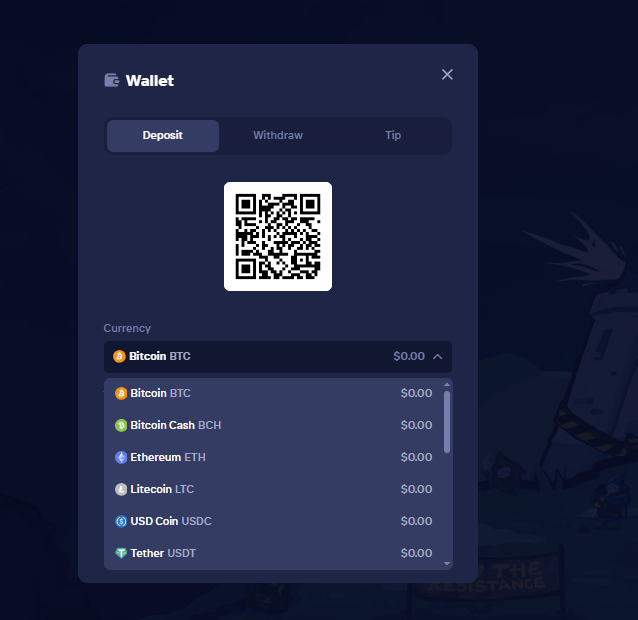 Duel Wallet, wpłata crypto