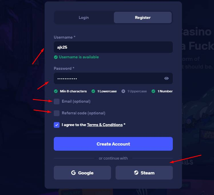 Formularz rejestracji Duel